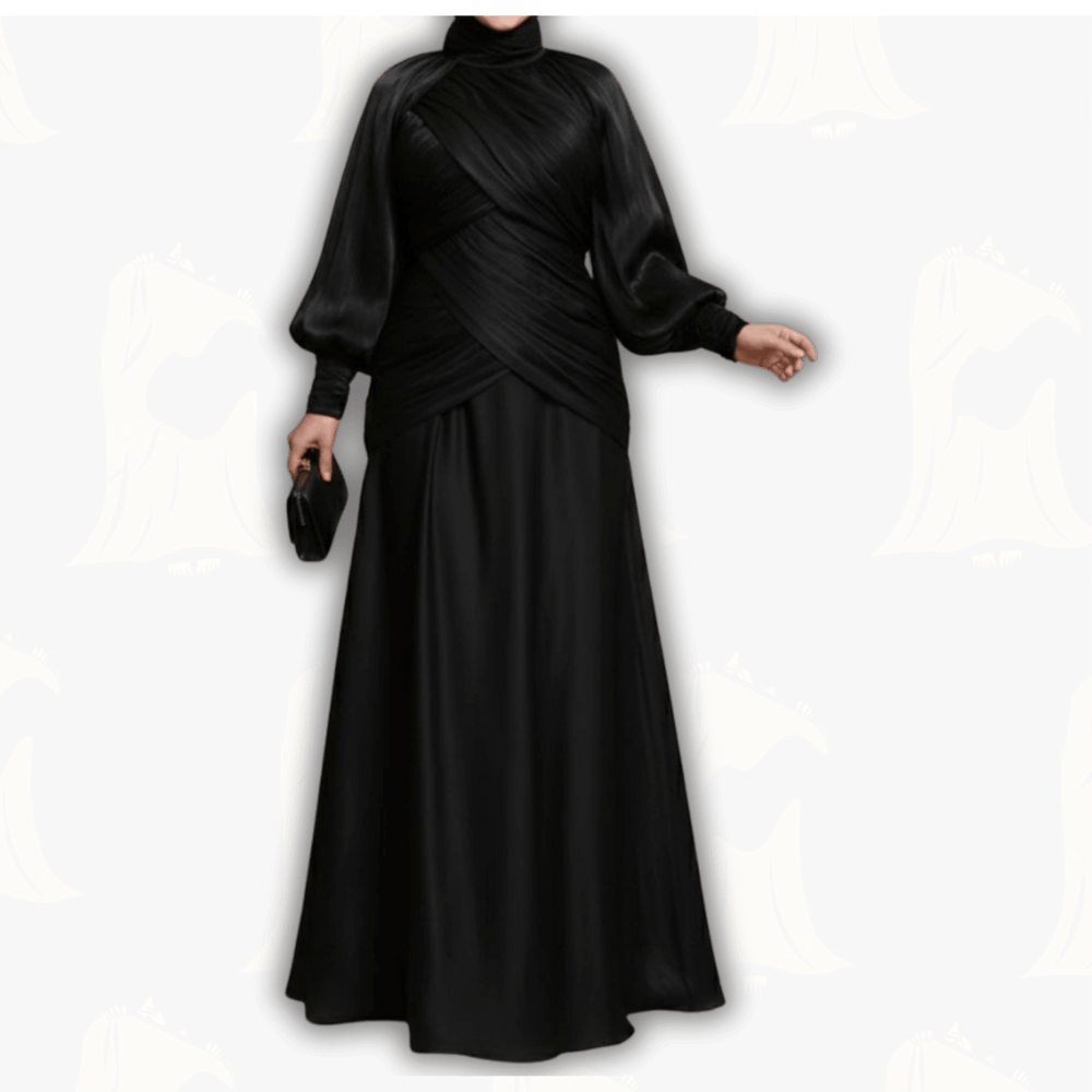 Elegant Alo Abaya Dress with Overlay and Flare Sleeves 44 M/L / Rich Black